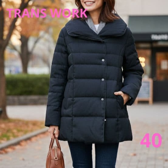 TRANS WORK 【美シルエット】軽くて暖かい上質ダウンコート 黒