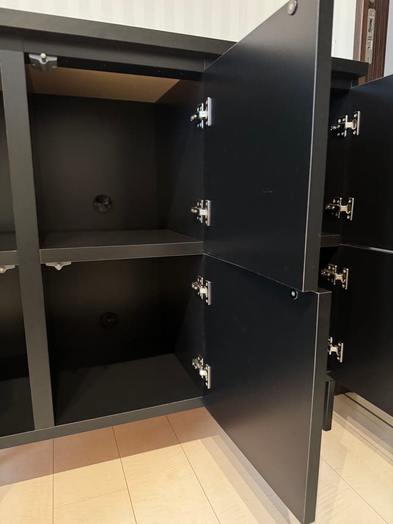 【まめちゃん】リビングキャビネット 日本製 木製 スチール脚付 配線穴付