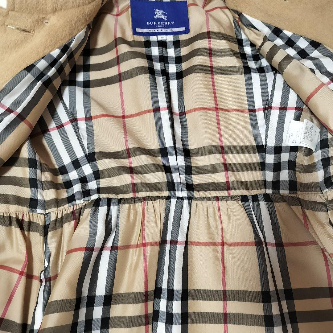 【バーバリーブルーレーベル】 Aラインコート　ノバチェック柄　ベージュ 38