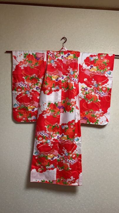 3MKO239  子供 振袖 着物 七五三 花柄 扇柄
