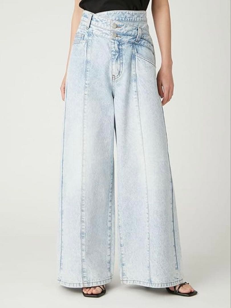 フレイアイディー アシメダブルウエストワイドデニムパンツ