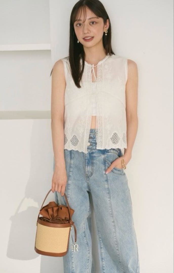 フレイアイディー アシメダブルウエストワイドデニムパンツ