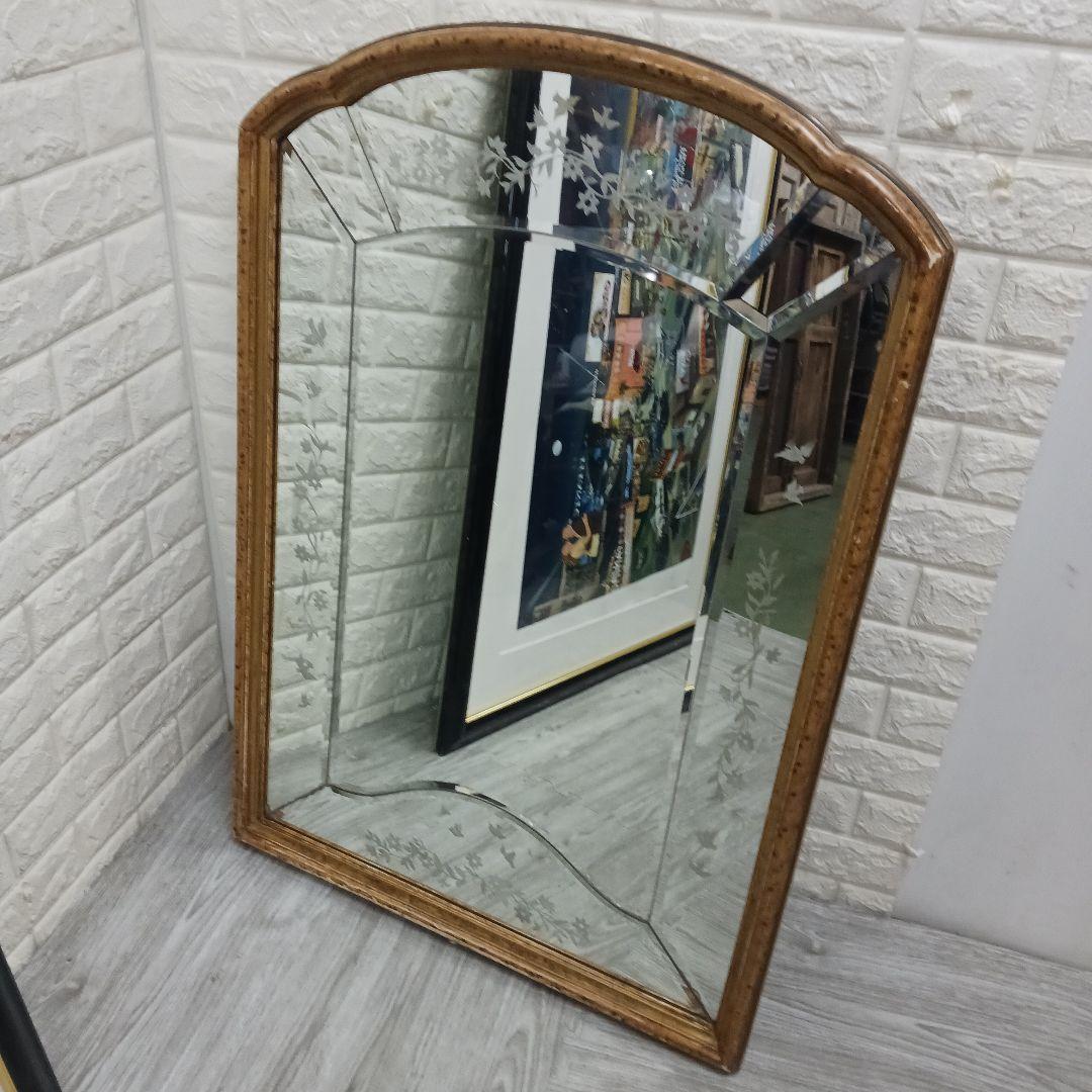 B ヴィンテージ*ウッドフレーム ウォール パブ ミラー*木枠 壁掛け鏡*