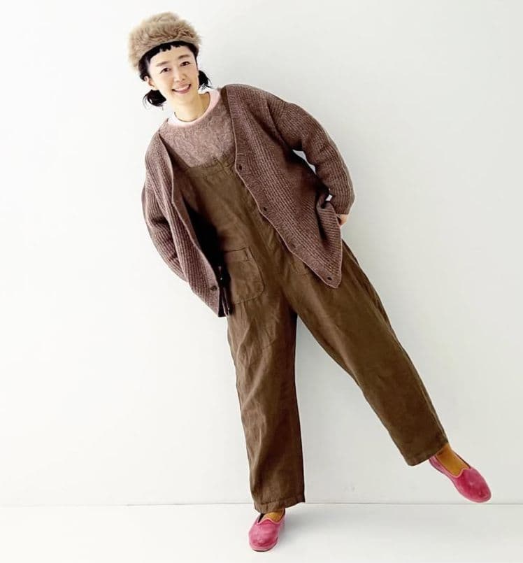 nest Robe ブラックリネン起毛オーバーオール サロペット