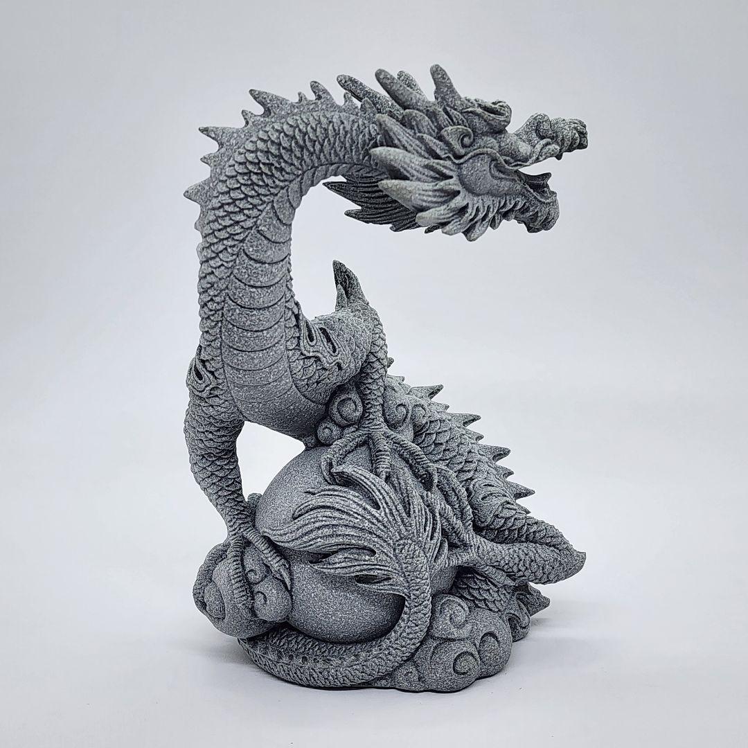 青砥石製 3本爪龍神様 守護の玉を抱く置物 風水アイテム 幸運招来