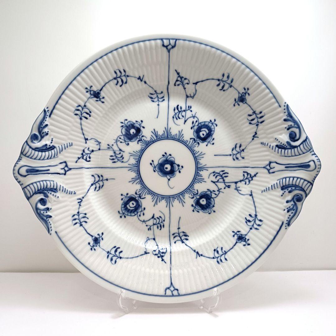 Y3223-1 ロイヤルコペンハーゲン ブルーフルーテッド 大皿 耳付　QQQ