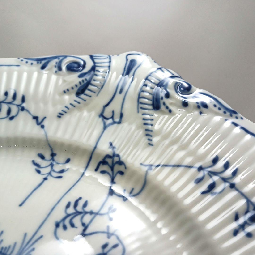 Y3223-1 ロイヤルコペンハーゲン ブルーフルーテッド 大皿 耳付　QQQ