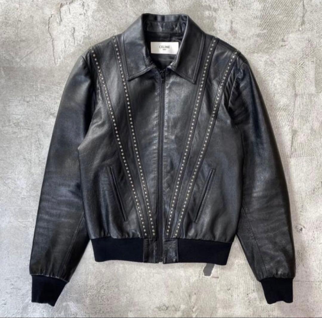 CELINE 19SS ラムスキンラインストーンレザージャケット