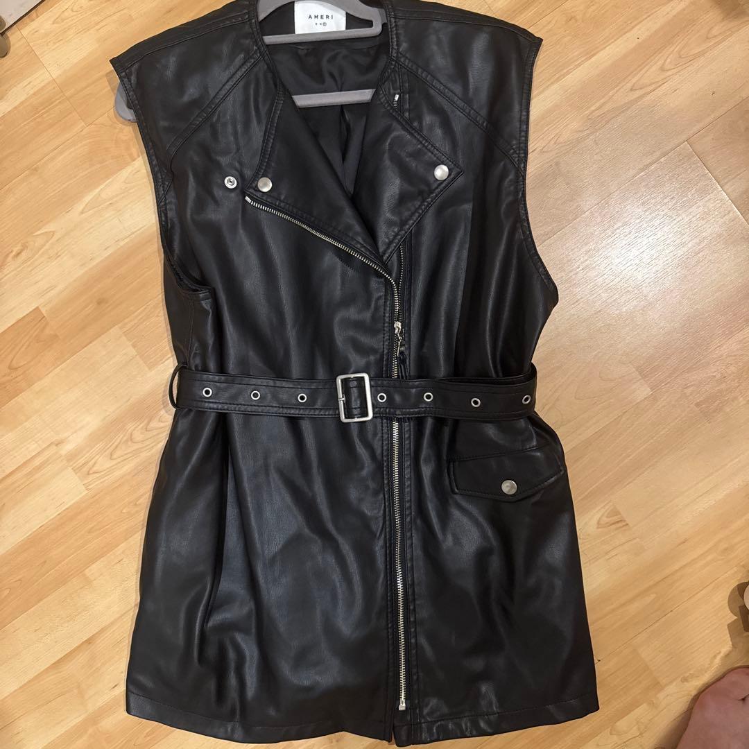 【AMERI】RIDERS FAKE LEATHER VEST JACKET