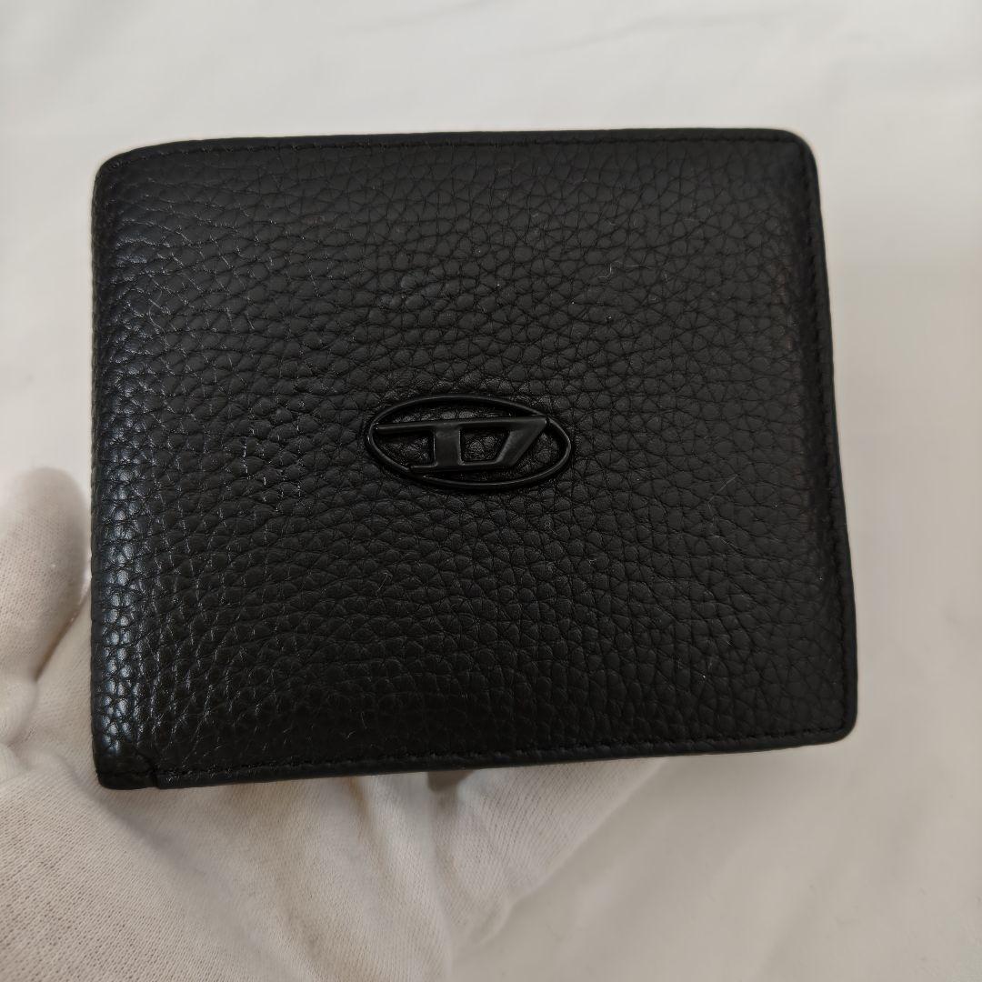 美品　DIESEL 二つ折り財布　オールブラック　1dr Dロゴ　財布　シボ　黒