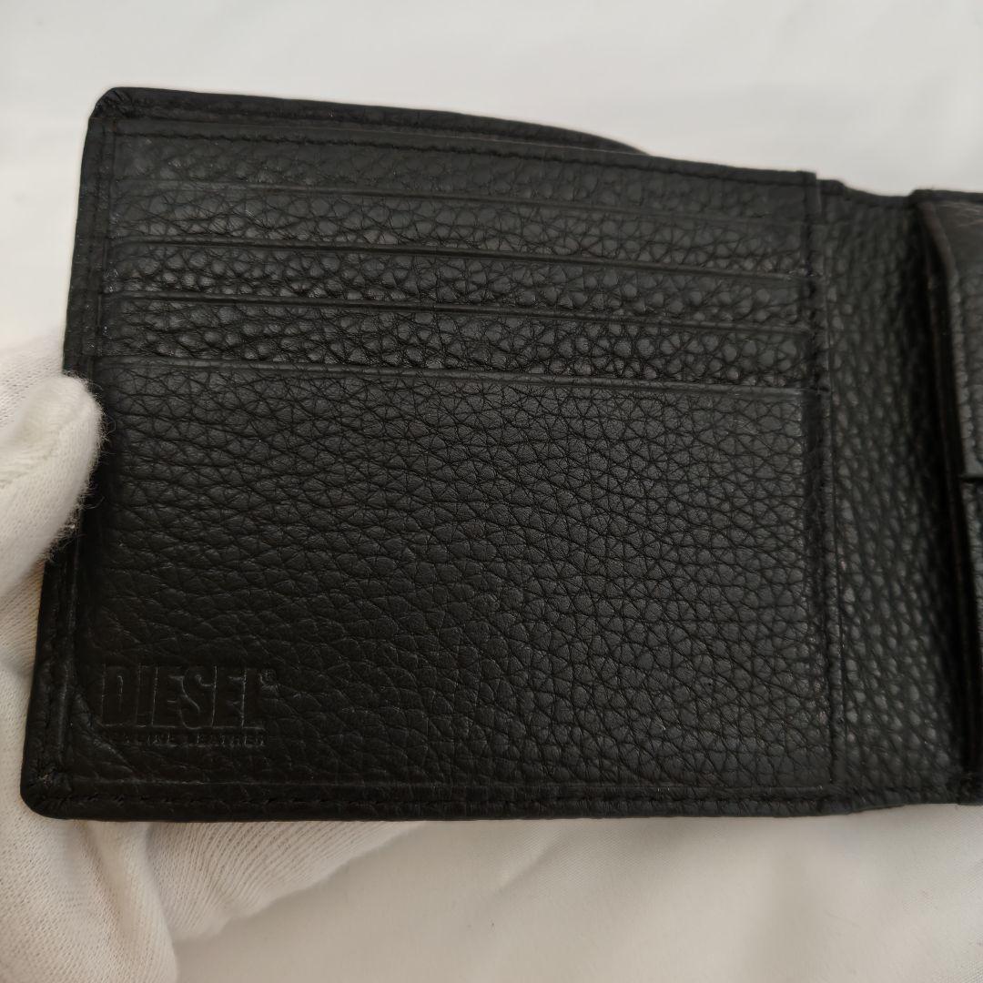 美品　DIESEL 二つ折り財布　オールブラック　1dr Dロゴ　財布　シボ　黒