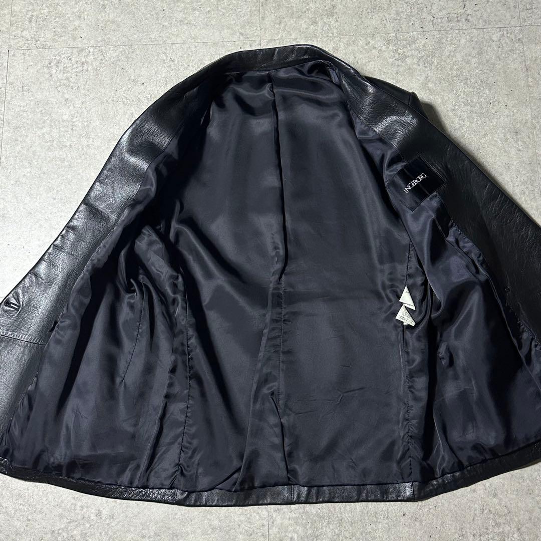 90s 美品 INGEBORG 羊革 レザー ダブル 金ボタンジャケット