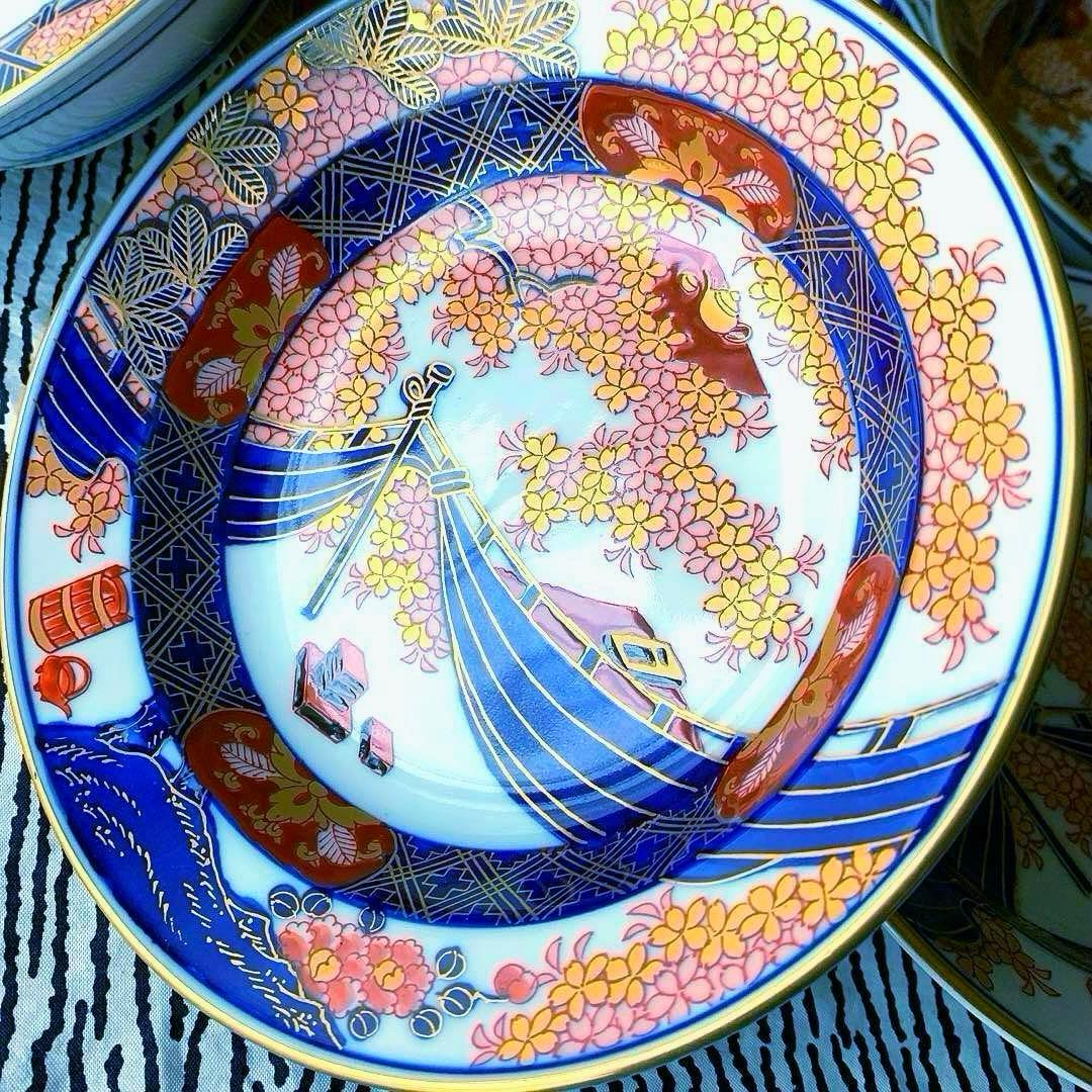 有田焼　伝統工芸士　緒方松右衛門作　金彩深皿5客未使用美品16×3.8大幅値下げ