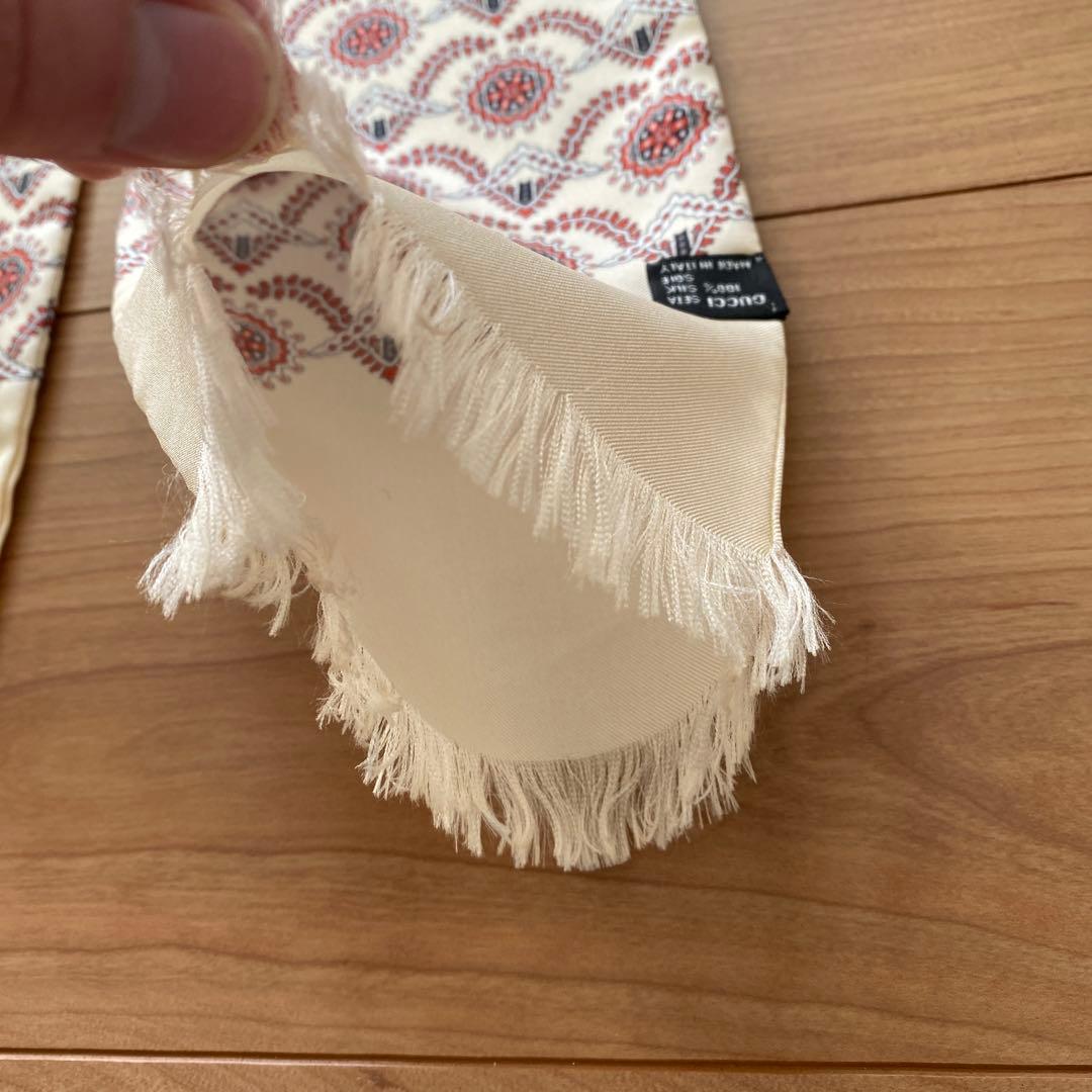 GUCCI 花柄 シルクスカーフ フリンジ付き