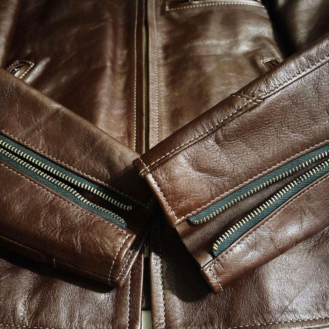 美品 フラットヘッド ホースハイド シングル ライダース レザージャケット 38