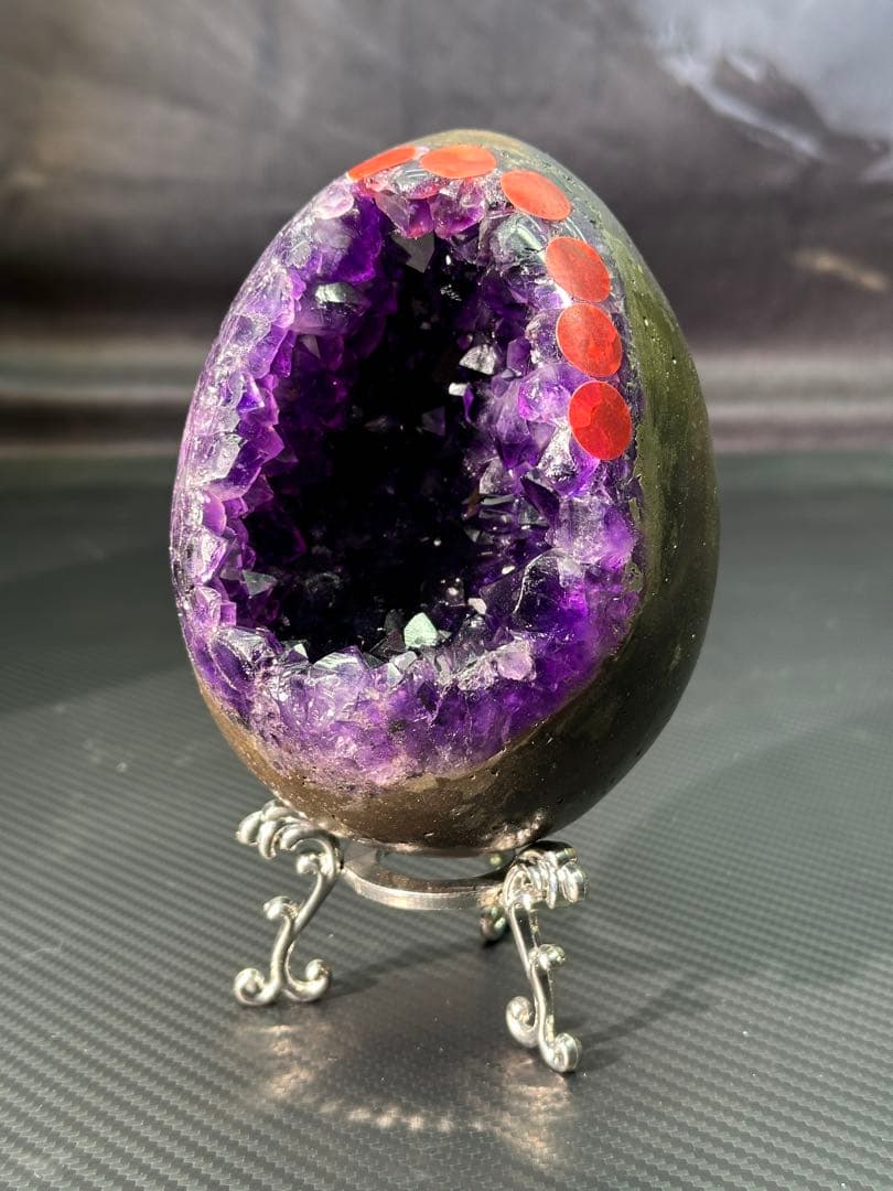 【高品質】天然石 アメジストの龍卵　ドーム　置物G.300