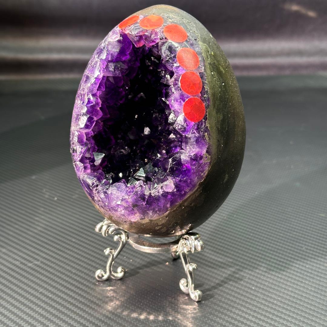 【高品質】天然石 アメジストの龍卵　ドーム　置物G.300