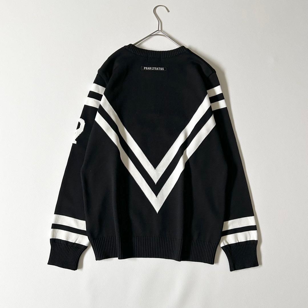 3123y極美品 パーリーゲイツ ロゴ入りクルーネックゴルフニット黒 近年モデル