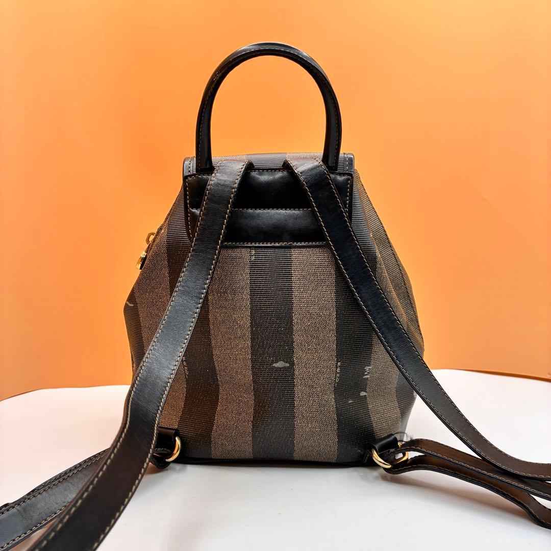 【希少】FENDI リュック ペカン柄 バックパック 巾着 レザー PVC 黒