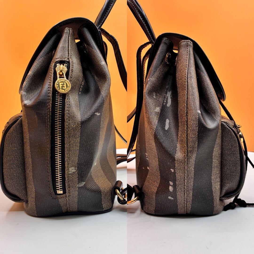 【希少】FENDI リュック ペカン柄 バックパック 巾着 レザー PVC 黒