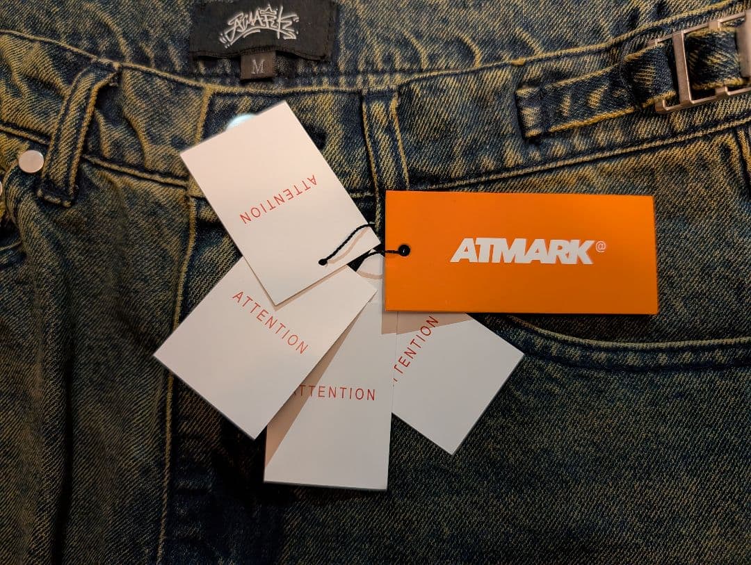 UNISEX ATMARKトライバルクラウン ロゴバギーデニム セットアップ可能