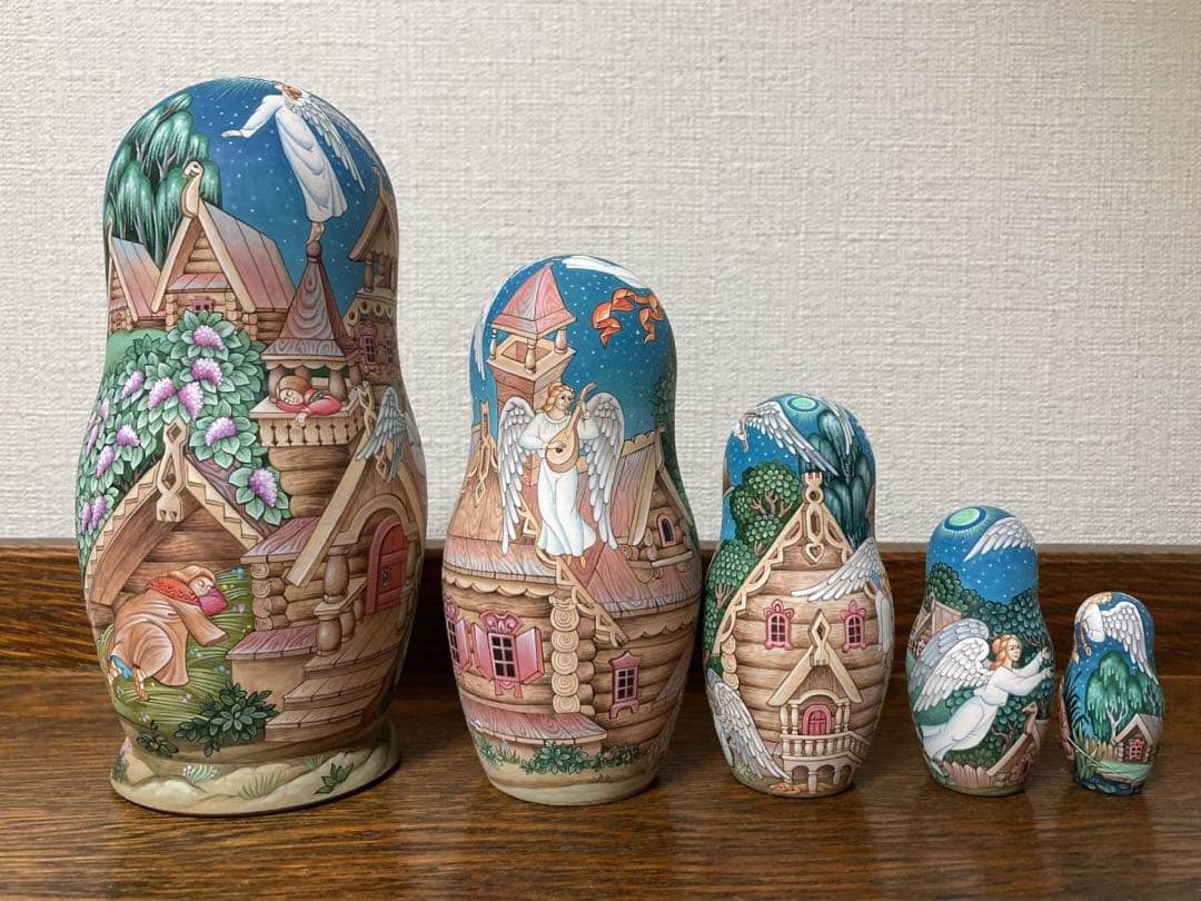ロシア雑貨☆イコン マトリョーシカ眠る地球の上(5P)H16.5cmコブロフ工房