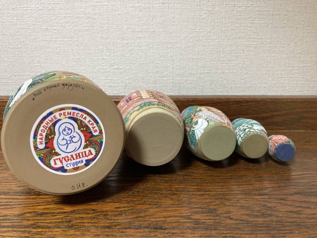 ロシア雑貨☆イコン マトリョーシカ眠る地球の上(5P)H16.5cmコブロフ工房