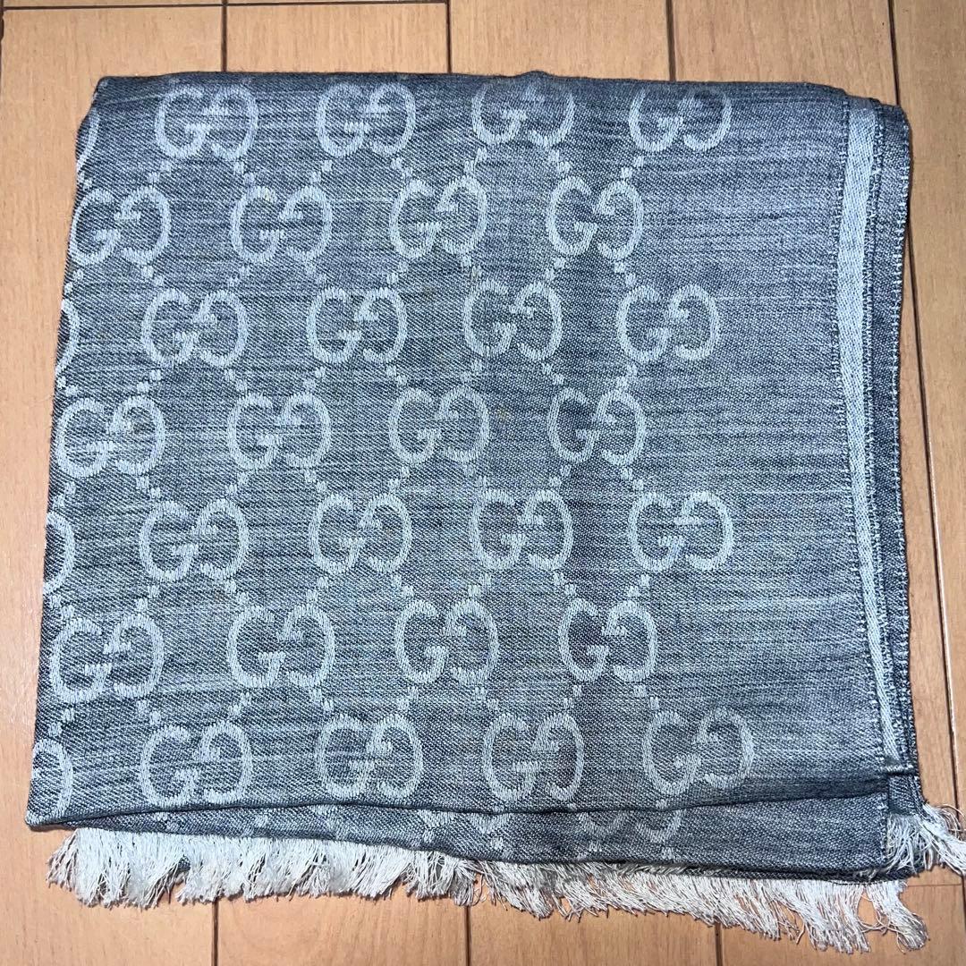 【訳あり未使用品】GUCCI グッチ GG柄 ウール×シルク ストール グレー