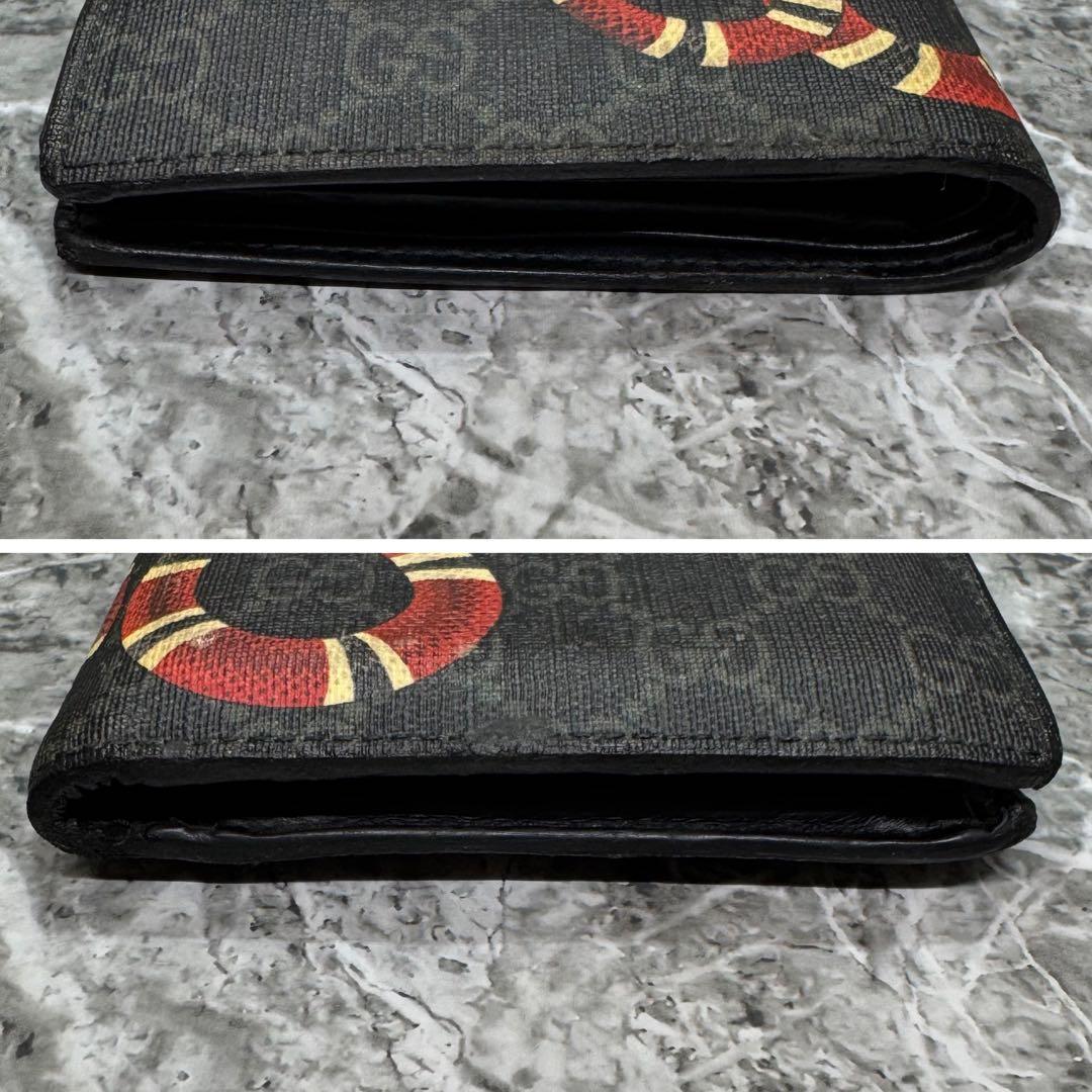 美品✨ グッチ スネーク 折り財布 GG PVC レザー ウォレット ブラック