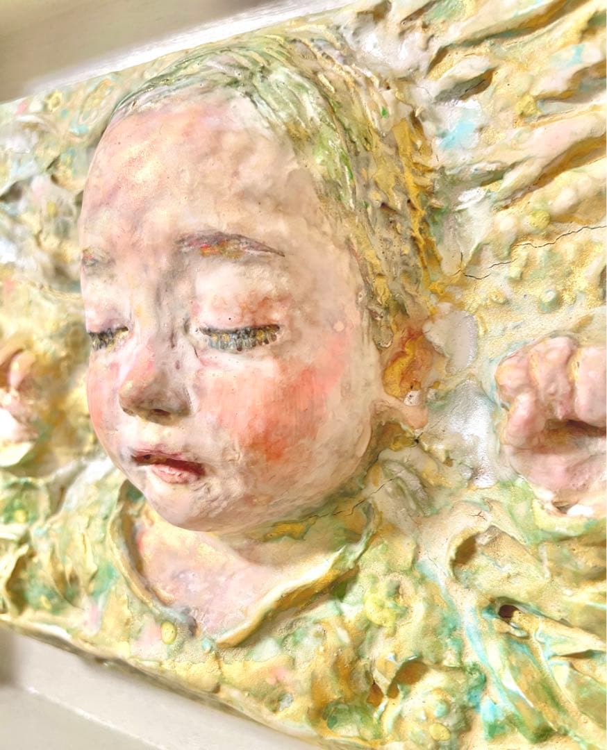 アート作品ハンドメイド出産祝いレリーフ　赤ちゃんインテリア