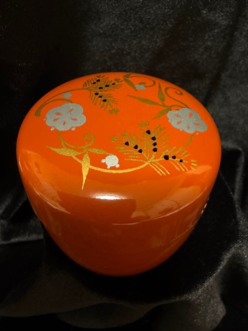 棗 無垢 なつめ 茶入れ 茶道具 茶筒花七宝蒔絵輪島塗直径6cm×高6.5cm