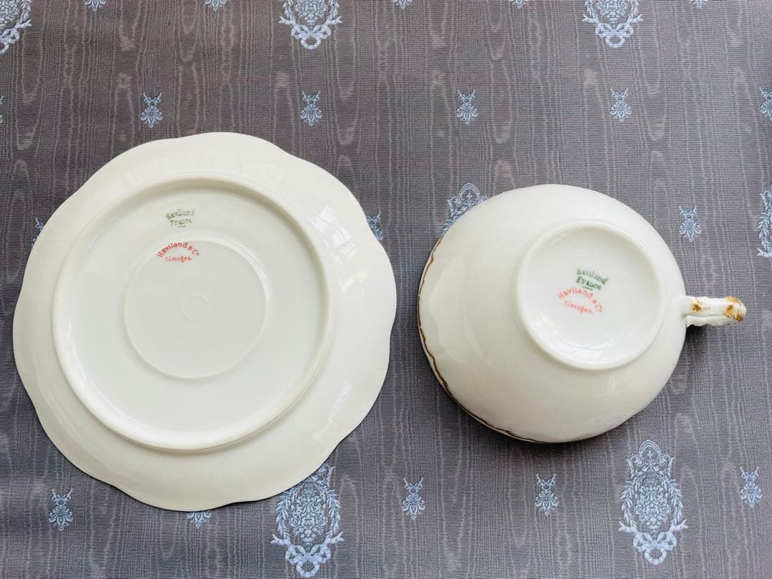 アビランド　リモージュ　金彩ガーランドのトリオ　ペア