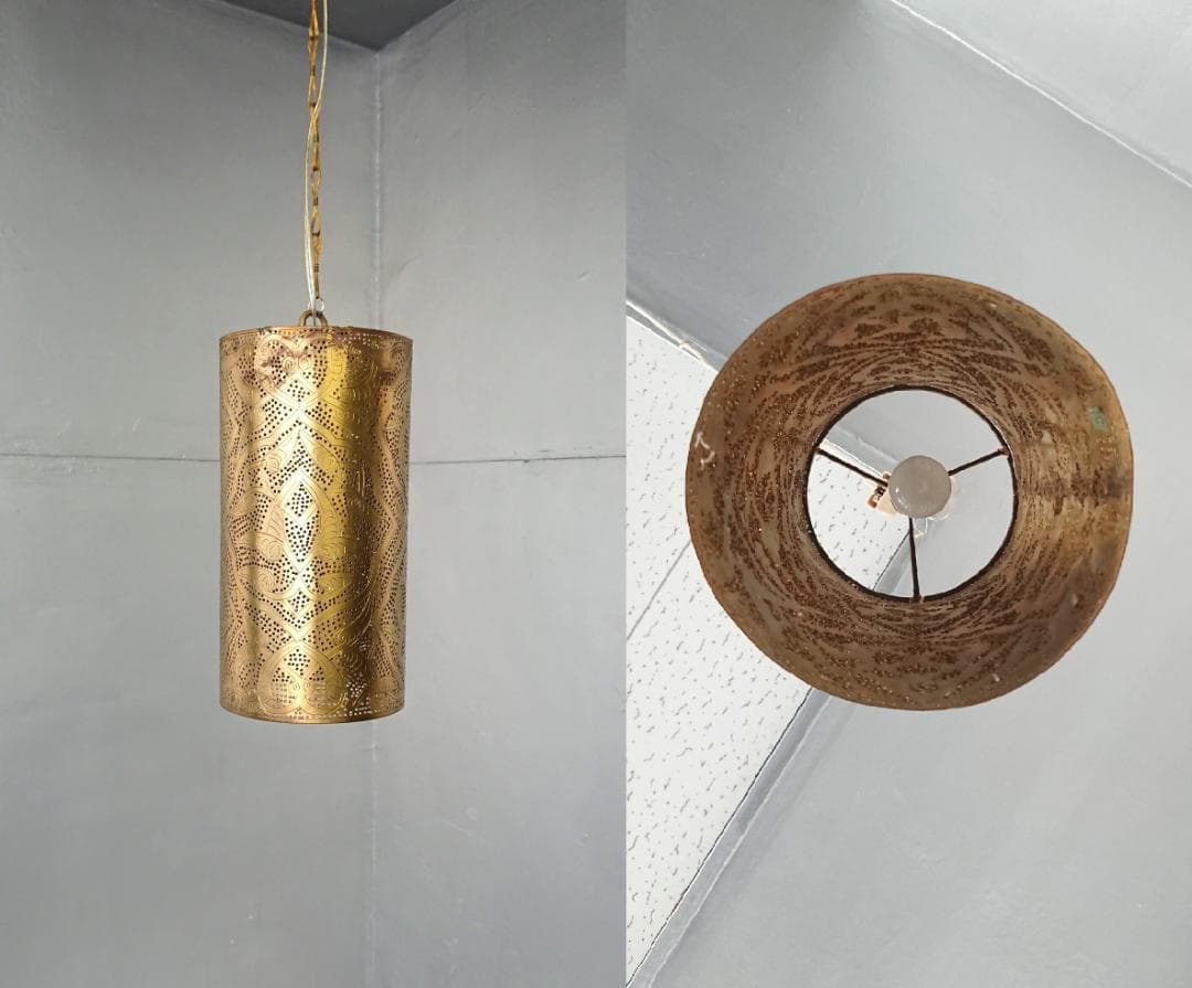 ペンダントランプ　円筒型　メタル　ゴールド