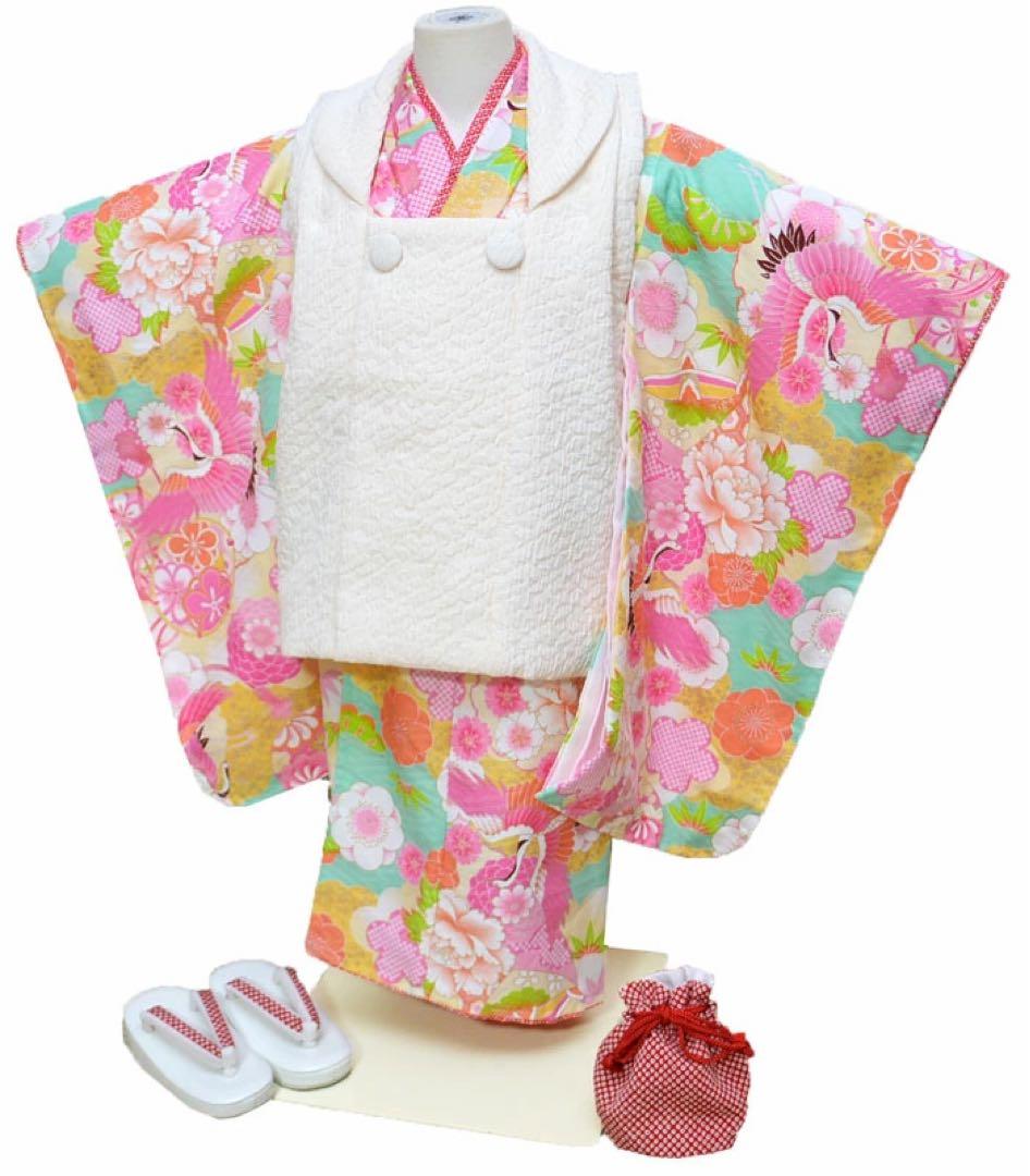 1点限り七五三 着物 3歳 女の子 被布セット 日本製 アイボリー/ヒワ