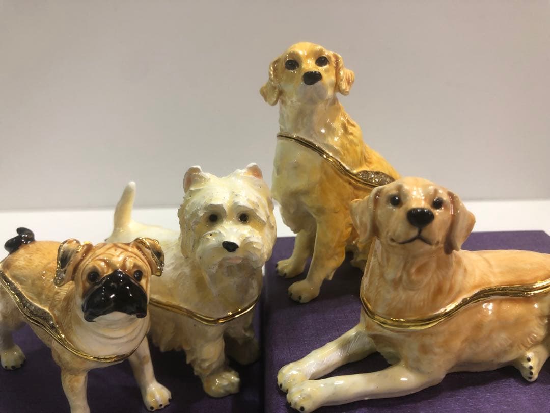 エナメル ジュエリーボックス 装飾 小物入れ ワンちゃん 4点セット