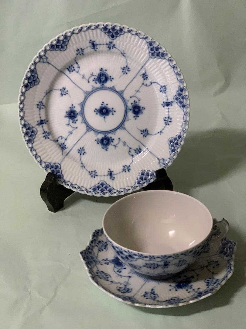 ロイヤルコペンハーゲン　ブルー、ホワイトフルーテッドフルレース6点セット、