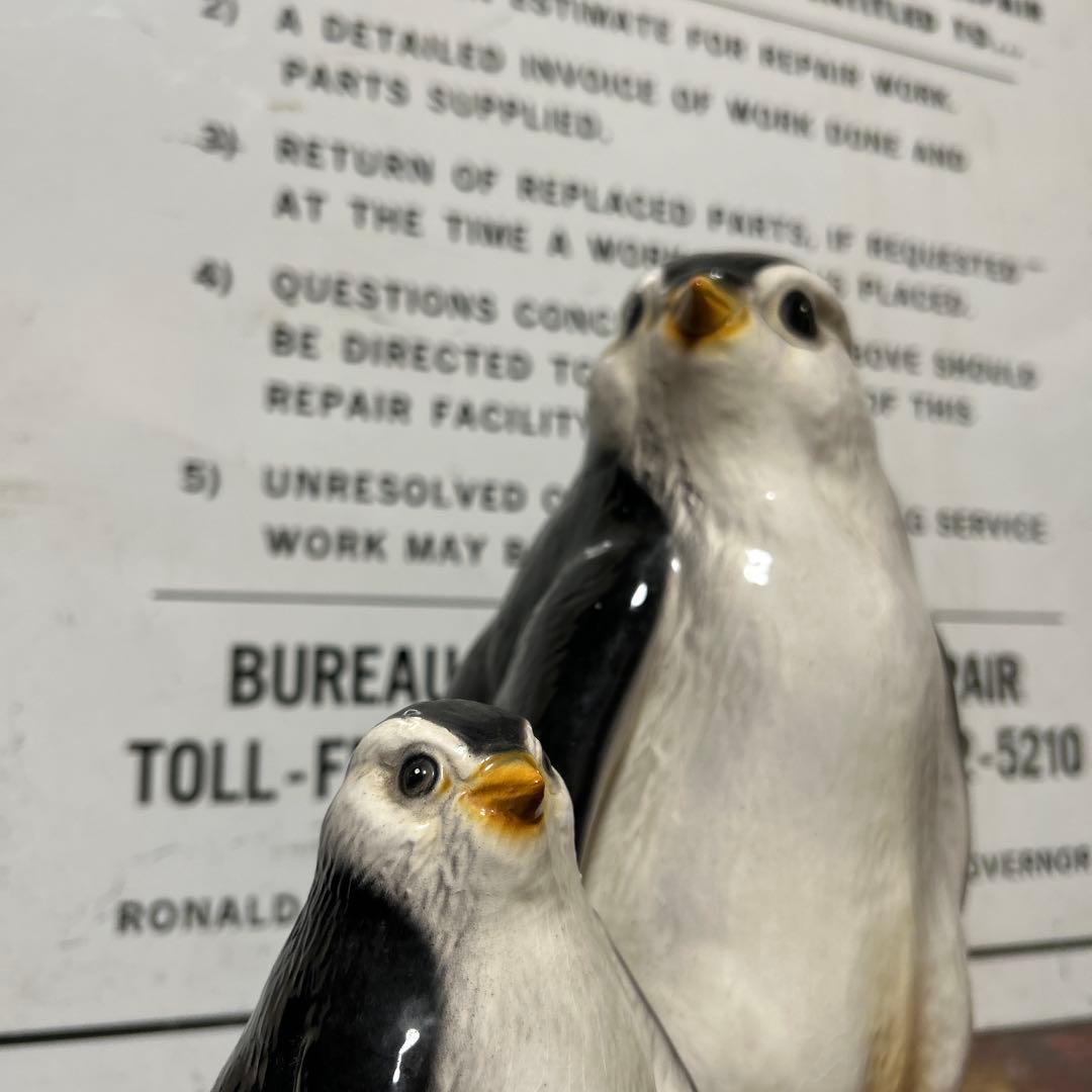 北欧 ヴィンテージ BEER 陶器製 ペンギン親子の置物 蚤の市 ヨーロッパ
