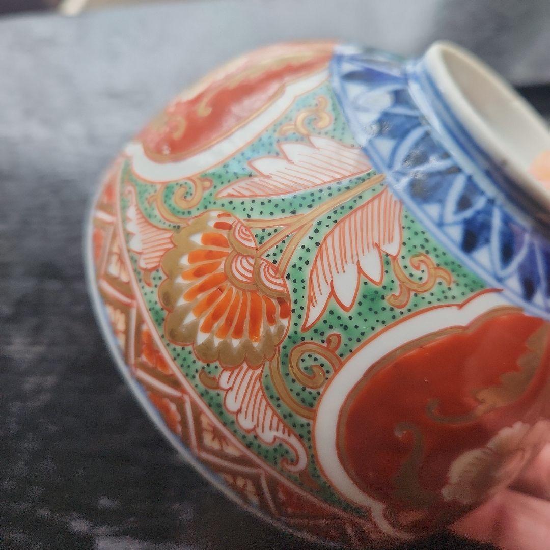 古伊万里　錦手　牡丹紋赤絵　蓋付き江戸時代