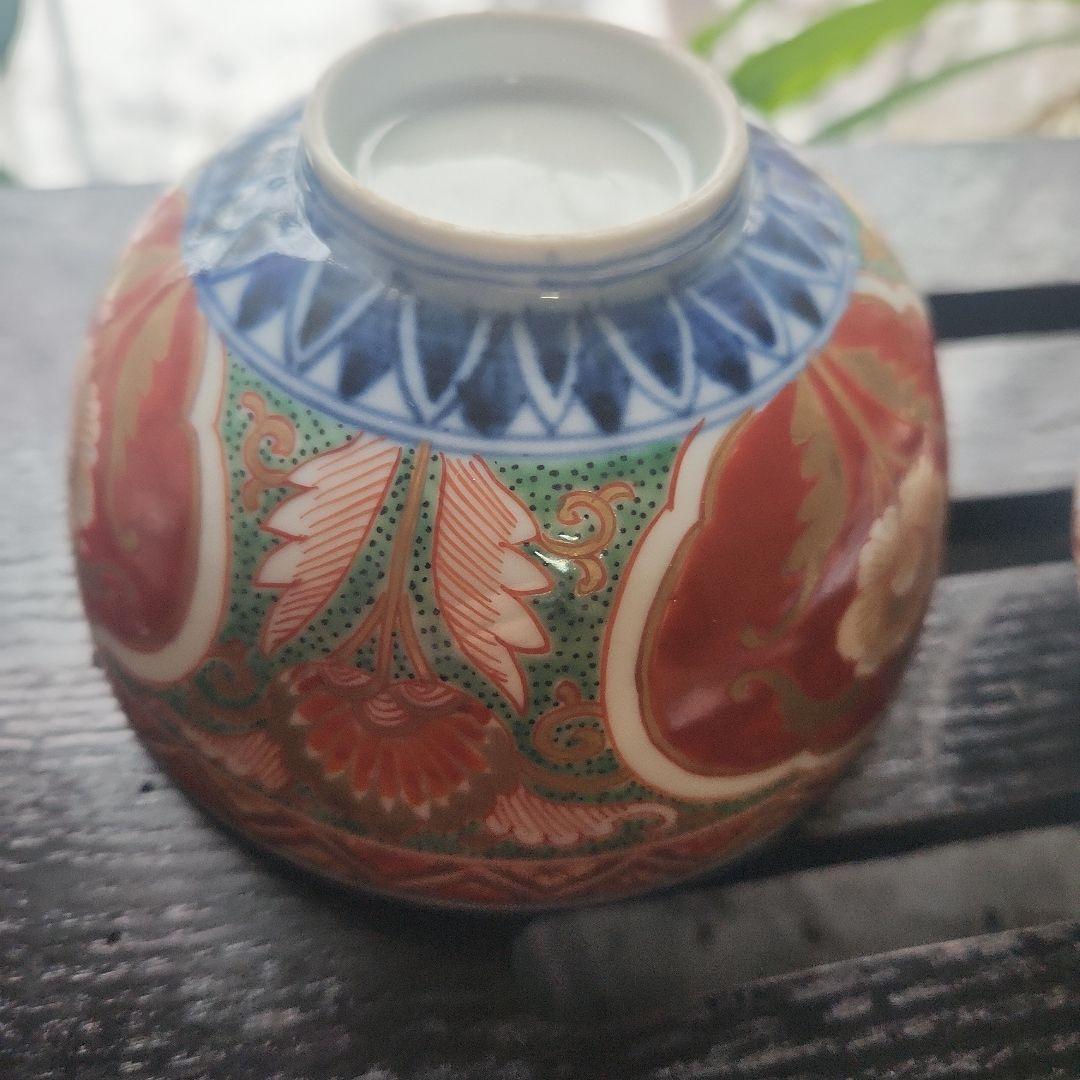 古伊万里　錦手　牡丹紋赤絵　蓋付き江戸時代