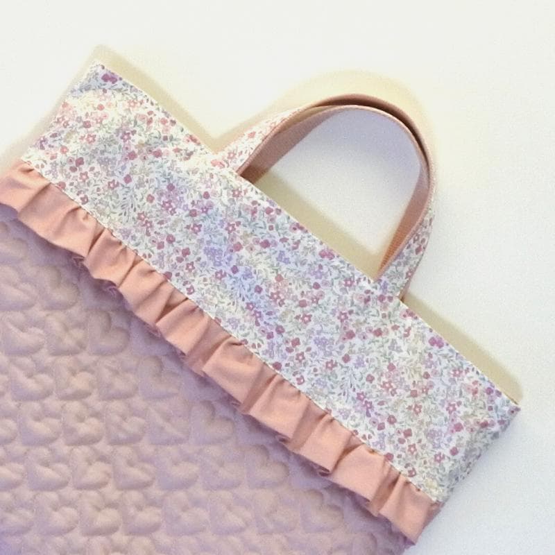 【3点セット】ハートキルト小花柄 入園入学 レッスンバッグ＆上履き袋＆体操着袋