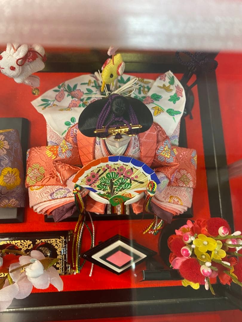 吊るし付き雛人形ガラスケース入り親王飾り・間口約３９×奥行約２７×高さ約２５㎝