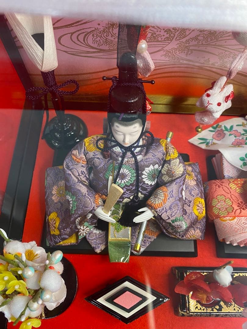 吊るし付き雛人形ガラスケース入り親王飾り・間口約３９×奥行約２７×高さ約２５㎝