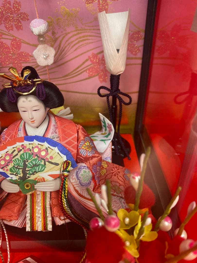 吊るし付き雛人形ガラスケース入り親王飾り・間口約３９×奥行約２７×高さ約２５㎝