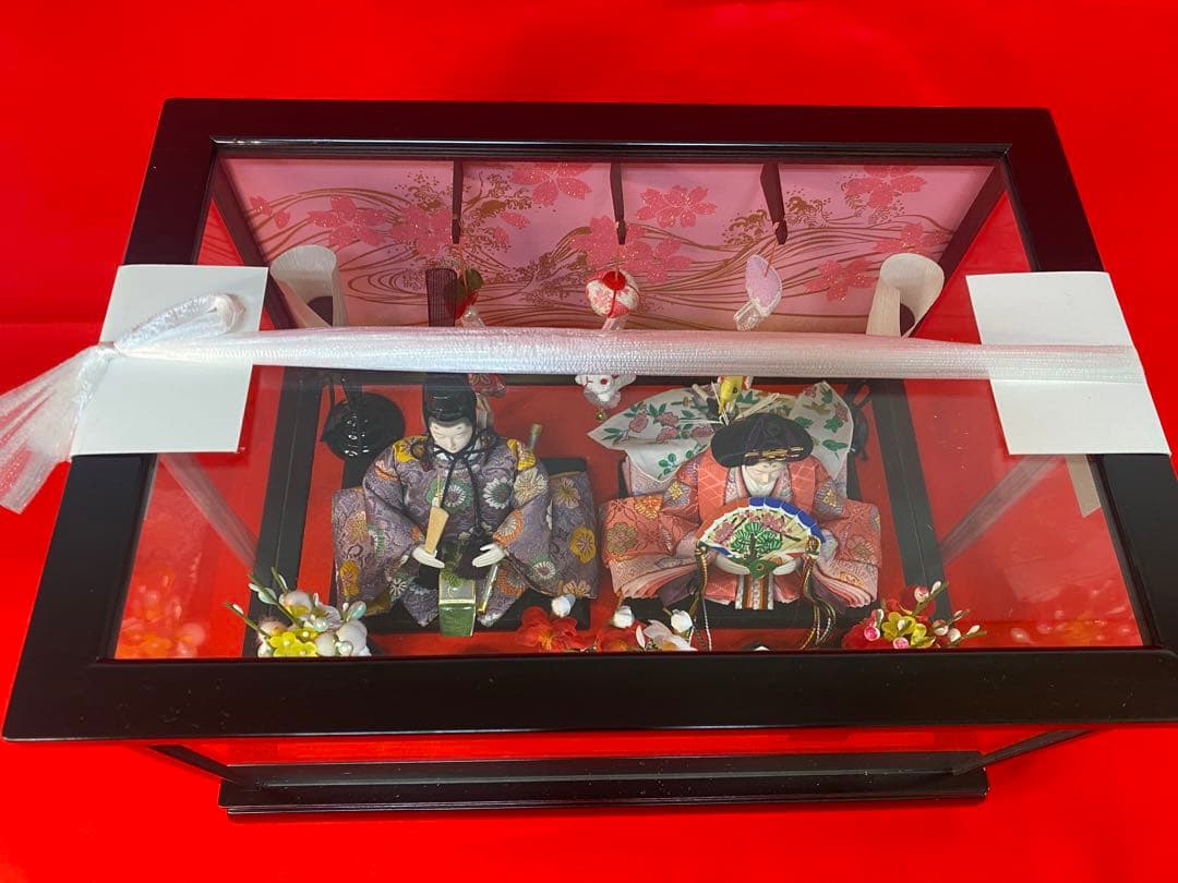 吊るし付き雛人形ガラスケース入り親王飾り・間口約３９×奥行約２７×高さ約２５㎝