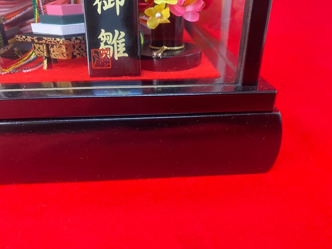 吊るし付き雛人形ガラスケース入り親王飾り・間口約３９×奥行約２７×高さ約２５㎝