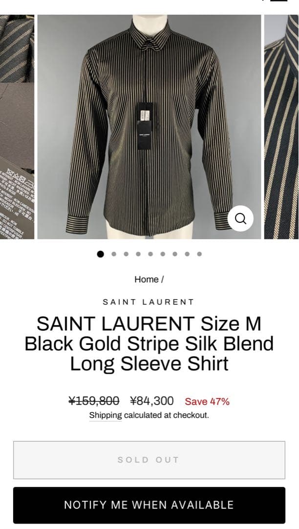saint laurant サンローラン 金 黒 ストライプシャツ