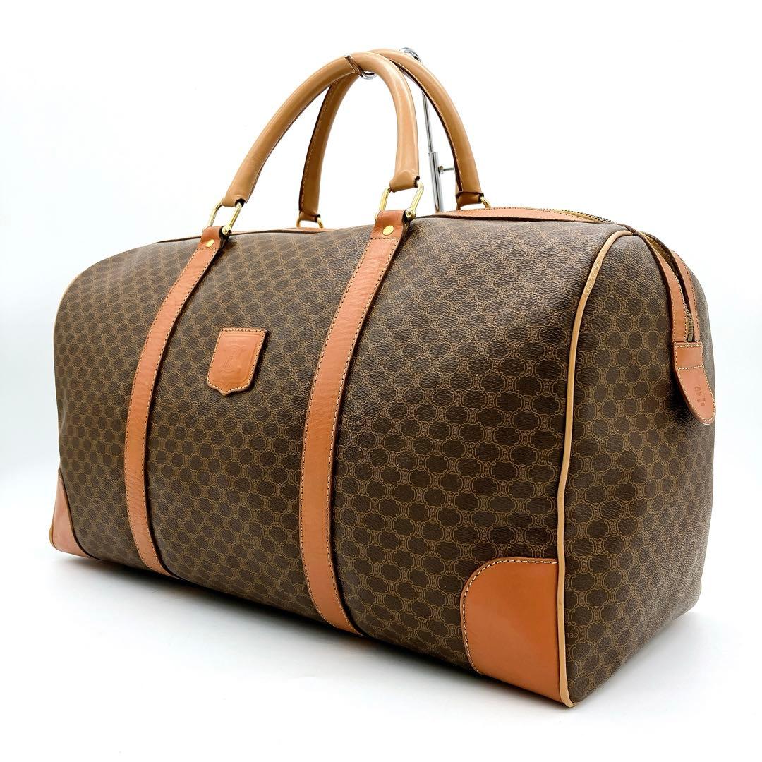 【CELINE】ボストンバッグ　旅行鞄　マカダム柄　PVC ダークブラウン