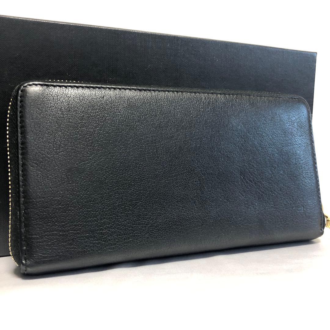 極美品　イヴサンローラン　長財布　エンボスロゴ　YSL　ラウンドファスナー　黒
