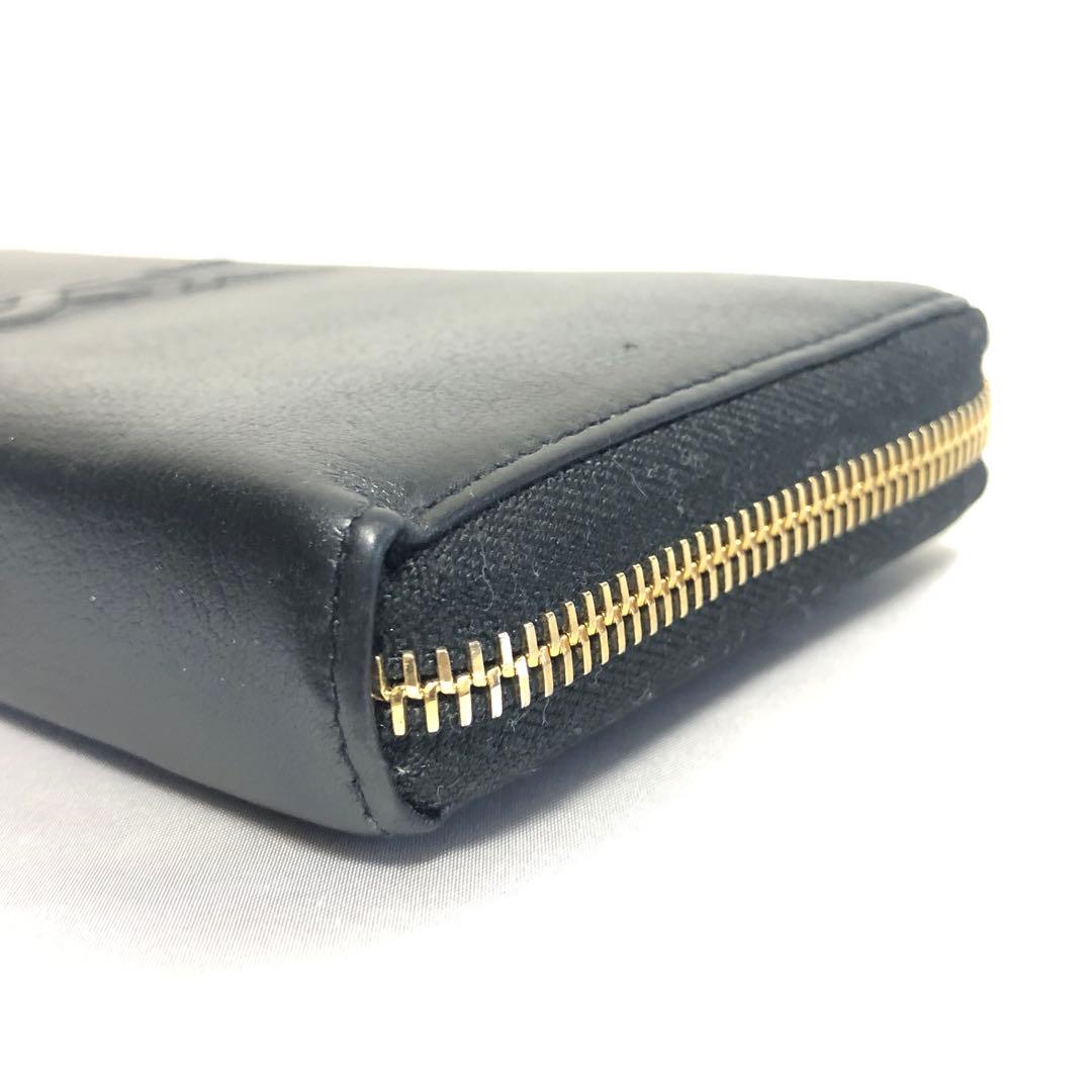 極美品　イヴサンローラン　長財布　エンボスロゴ　YSL　ラウンドファスナー　黒