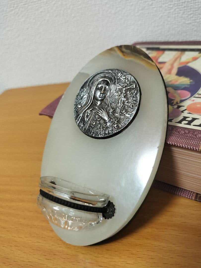 フランス ヴィンテージ 聖水盤 壁掛け 天然石 マリア様